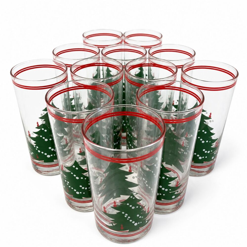 Lot of 12 Vintage Waechtersbach Christmas Tree Highball Glasses 16oz Barware